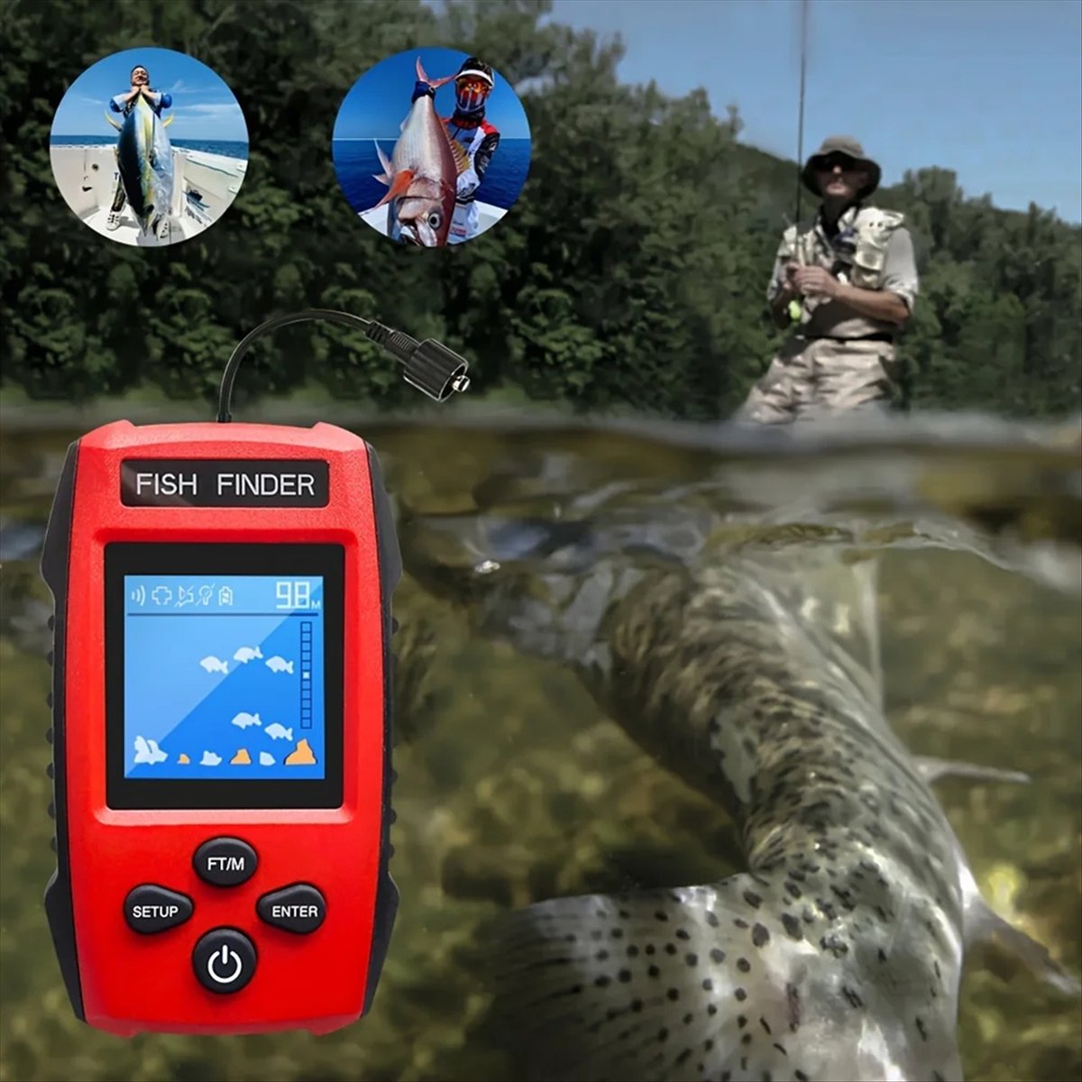 Цветной ЖК-эхолот, проводной э – обзор и цена Fish Finder Transducer